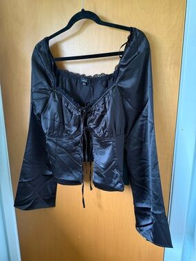 NWT Lulus Black Satin Lace-Trim Corset Blouse Size XL